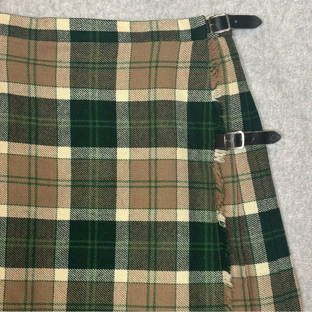 Vintage Moffat Weavers Scottish Wool Tartan Plaid Skirt-Green/Tan-Women Small
